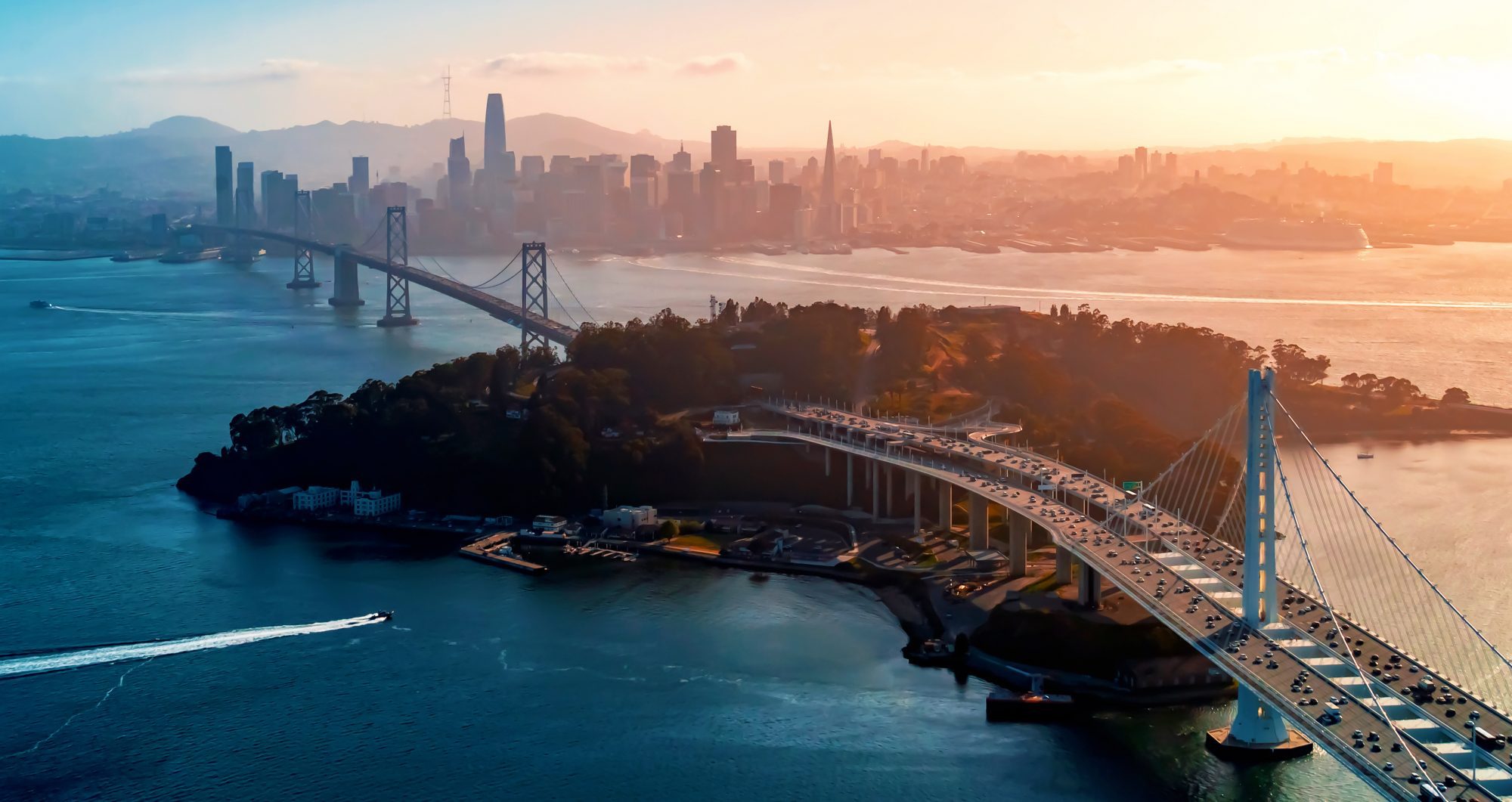 An aerial view of the Bay Bridge in San Francisco. If you need a San Rafael medical leave lawyer, call The Law Office of Jeannette Vaccaro.