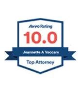 Blue-ribbon badge with "Avvo Rating 10.0" and "Jeannette A Vaccaro Top Attorney," a standout among San Francisco discrimination lawyers.